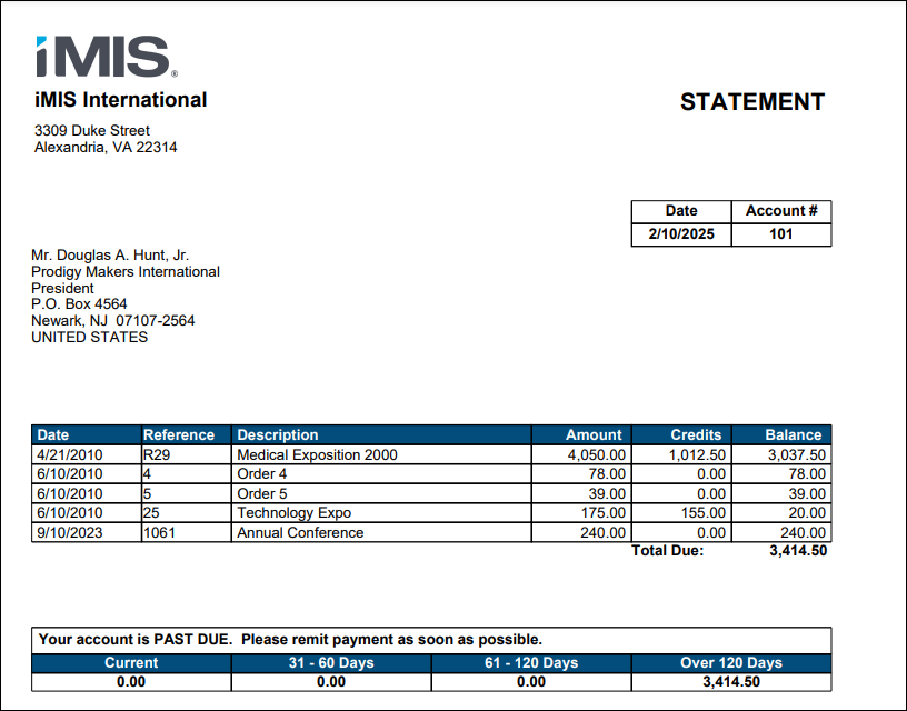 Viewing the Account Statement report example