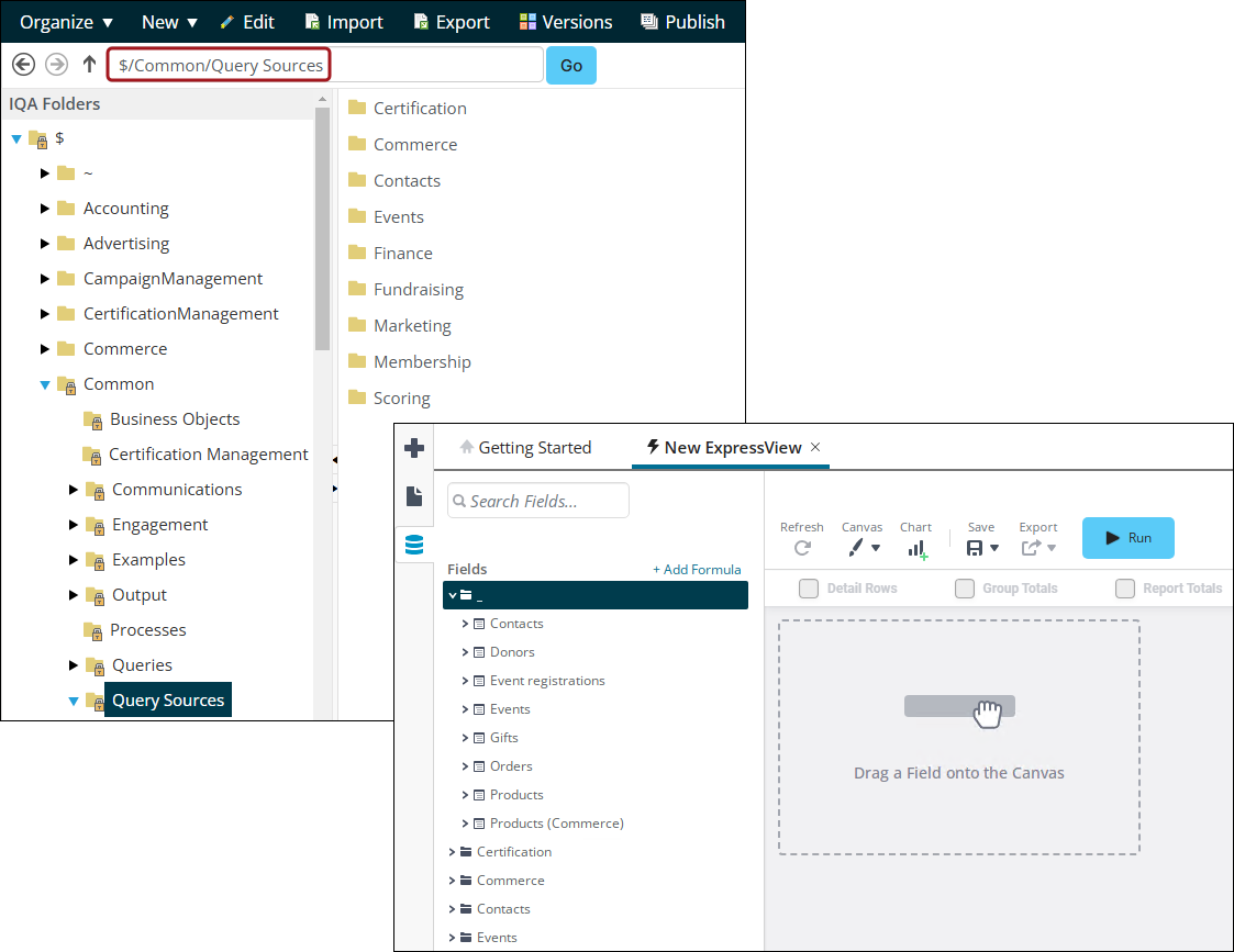 Viewing the $/Common/Query Sources folder