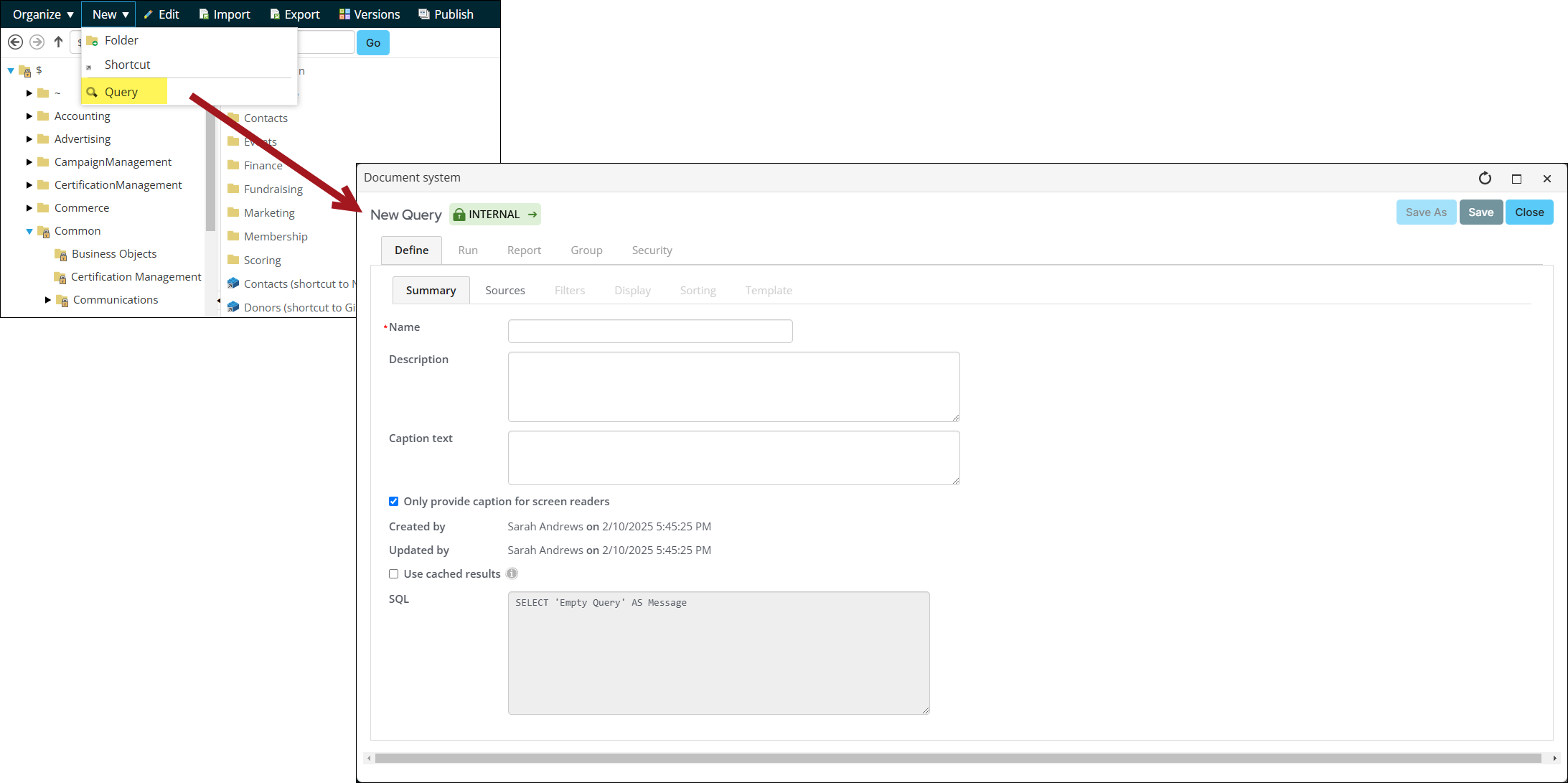 Adding a new query