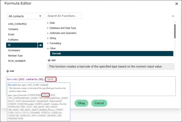 Editing the barcode formula