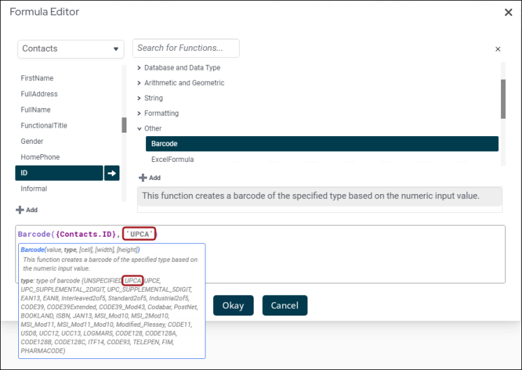 Editing the barcode formula