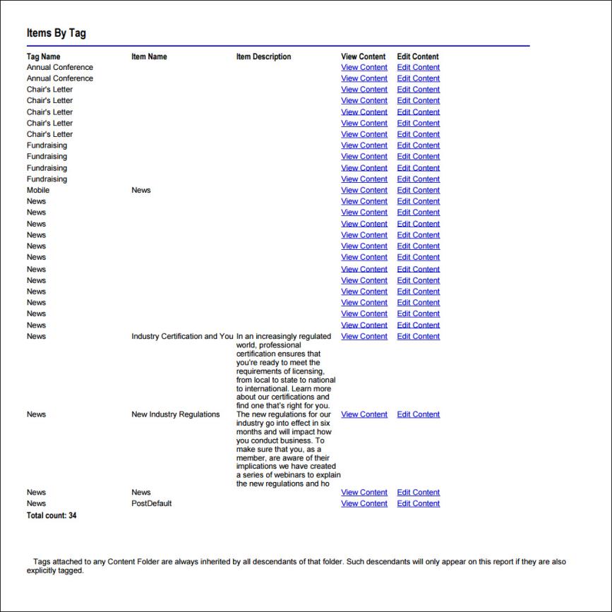 Viewing Items By Tag report example