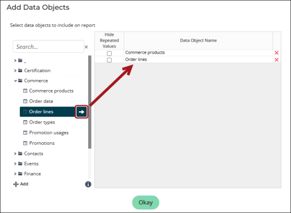 Viewing the Add Data Objects window