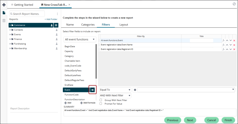 Entering or selecting an existing filter value