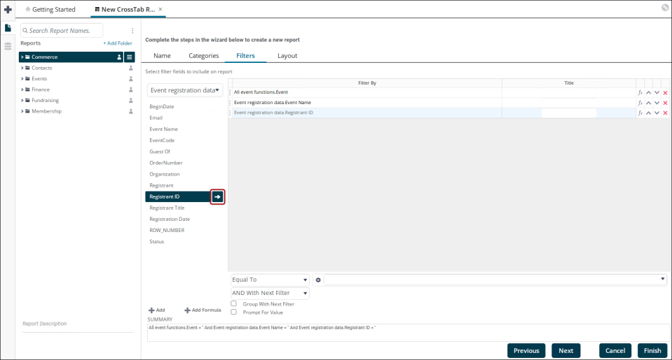 Entering or selecting an existing filter value