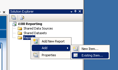 Adding an existing item from the Solution Explorer