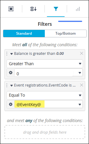 Adding the EventCode property to the Filters pane