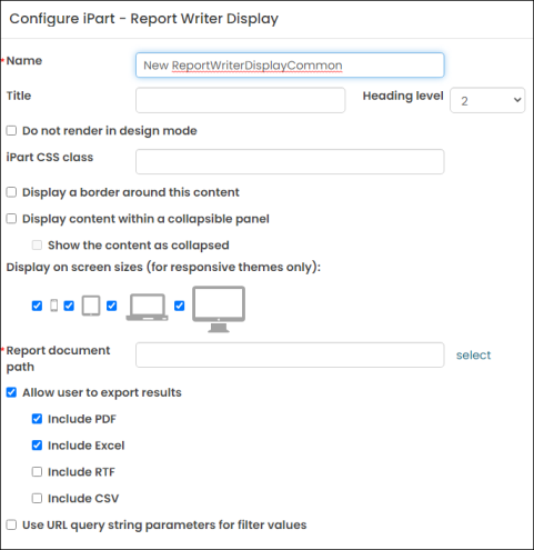 Viewing the Report Writer Display content item