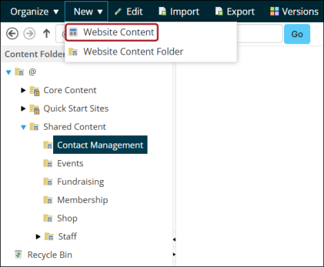 Adding a new Website Content Folder