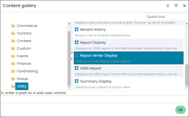 Adding the Report Writer Display content item