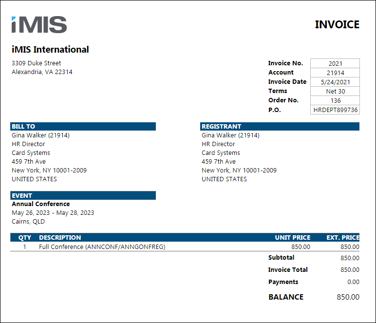 Viewing the Event Invoice Attachment report example