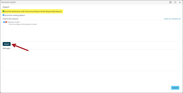 Enabling Override destination with...