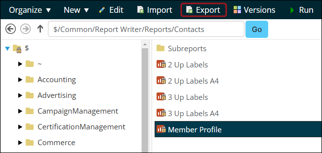 Exporting a Report Writ report