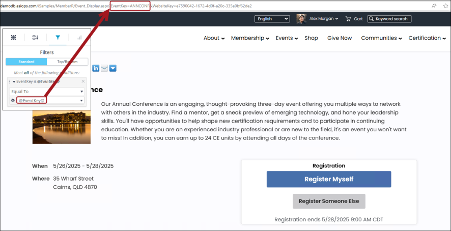 Viewing the filter value in the URL