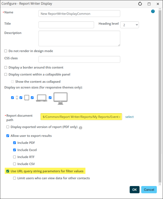 Enabling Use URL query string parameters for filter values