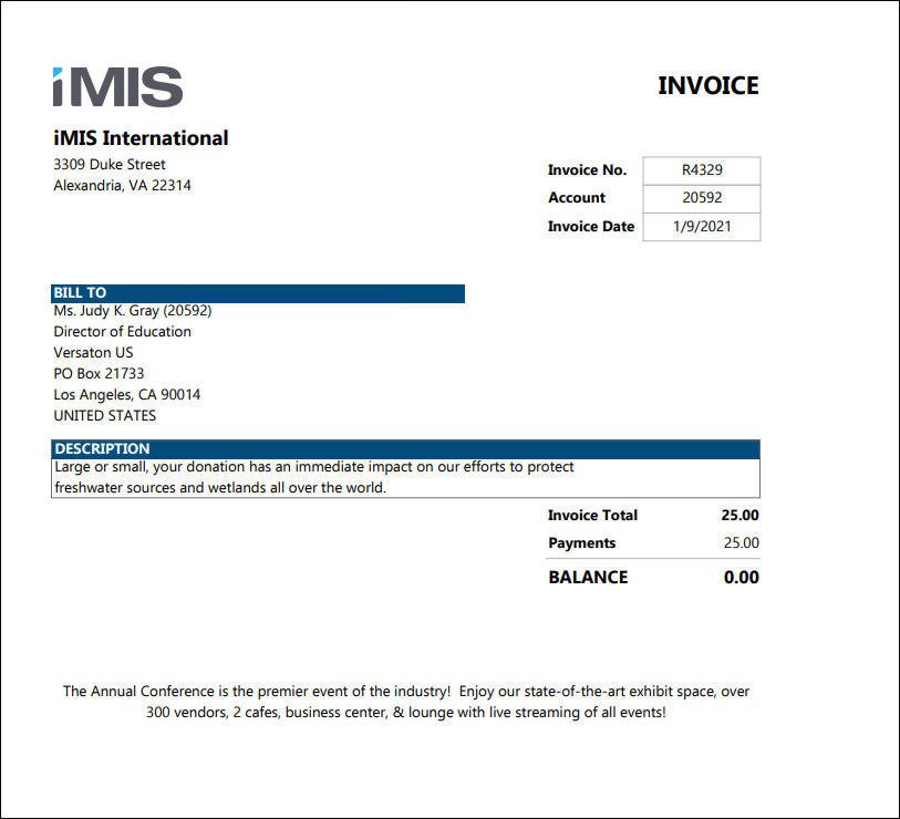 Viewing the Invoice Detail report example