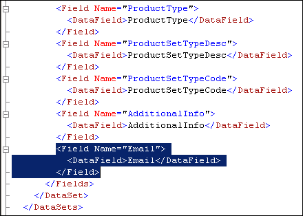 Copying the field codes for each field added to the query
