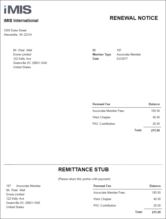 Viewing the Renewal Notice report example 1