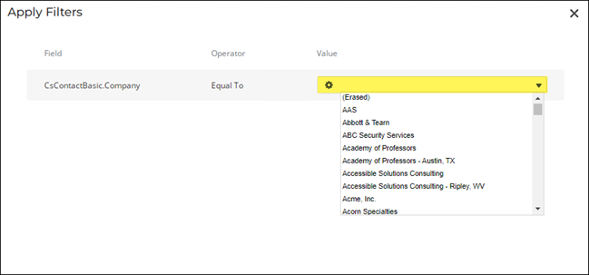 Displaying a simplified filter window