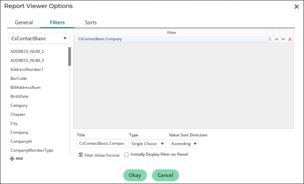 Adding data fields as filters