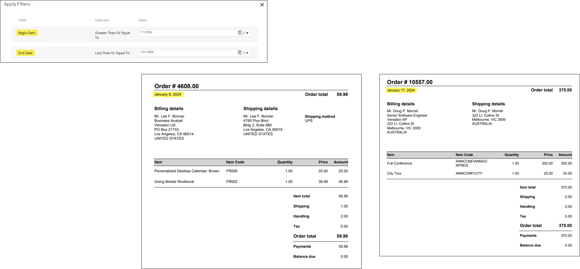 Viewingthe Print Orders By Date report example