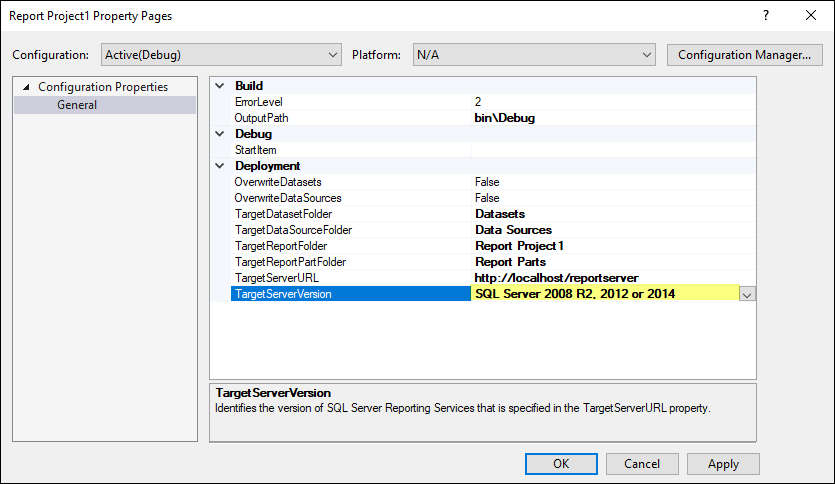 Setting the TargetServerVersion setting to SQL Server 2008 R2, 2012, or 2014