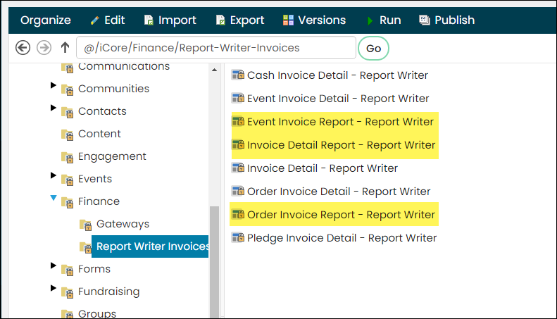 Viewing the Report Writer Invoice reports