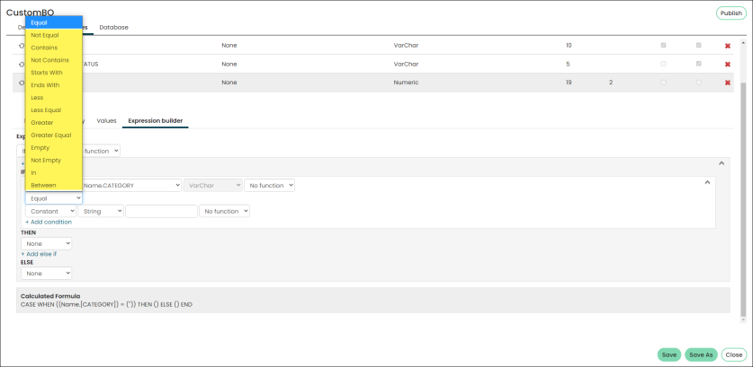 Selecting a comparison operator