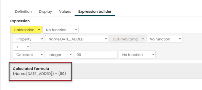 Selecting Calculation from the Expression drop-down