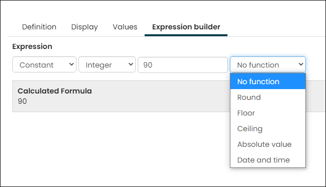 Selecting a function for the Constant expression