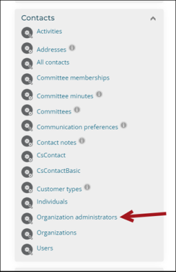 Adding the Organization administrators business object