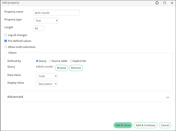 Enabling pre-defined values