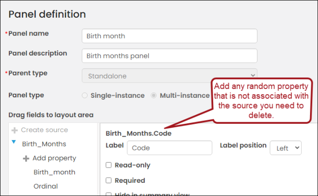 Adding any random property that is not associated with the source you need to delete