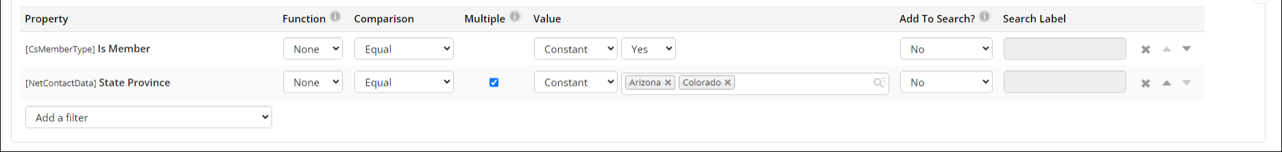 Viewing the Filters tab