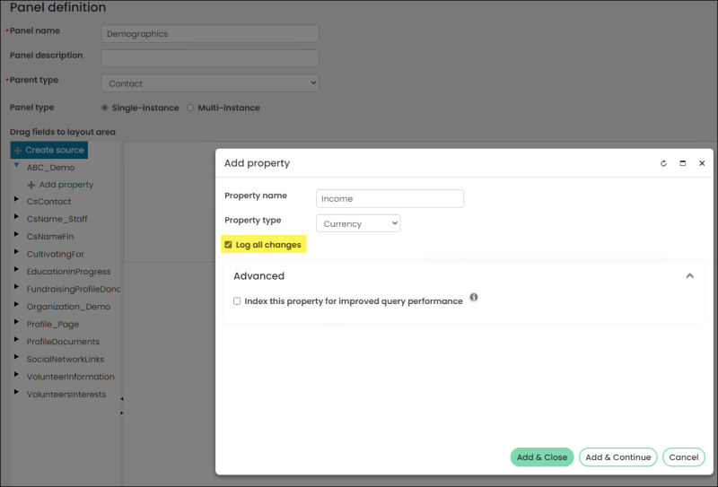 Enabling Log all changes