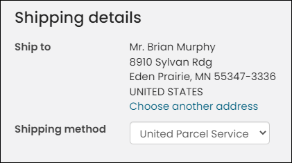 Viewing a Shipping Method Selector content item example