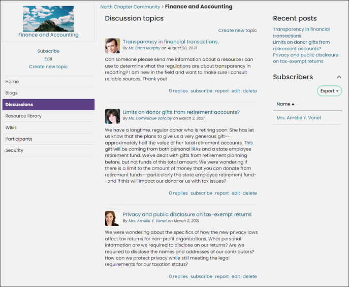 Viewing a Discussion Forum Home content item example