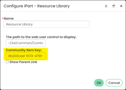 Viewing the Resource Library content item configuration options