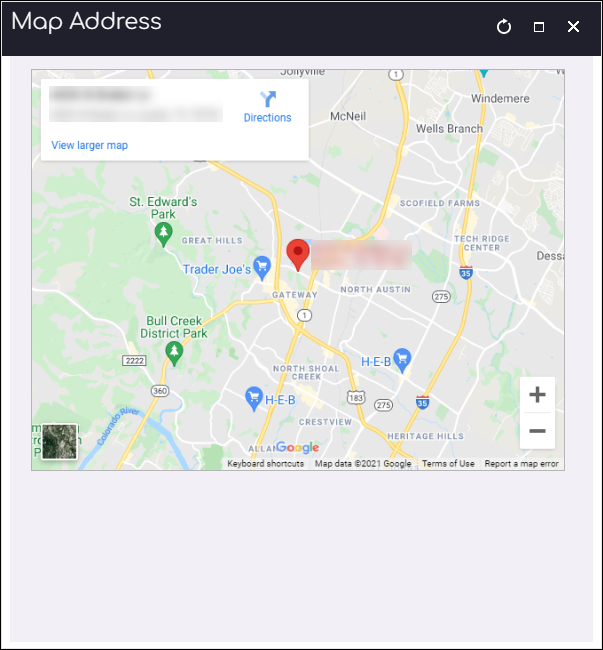 Viewing the Address Mapper content item in a pop-up window
