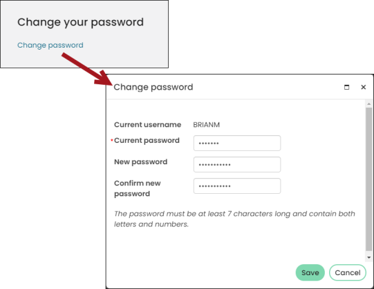 Viewing a Change Logon password content item example