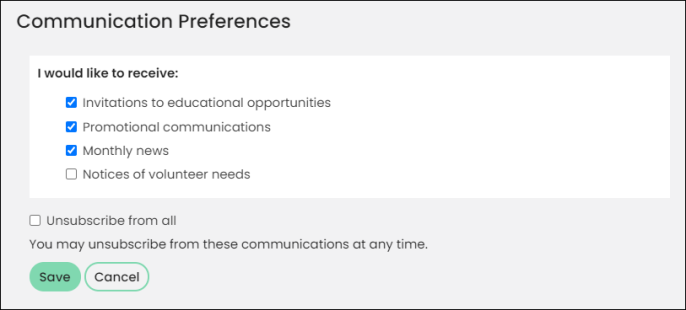 Viewing a Communication Preferences Editor content item example