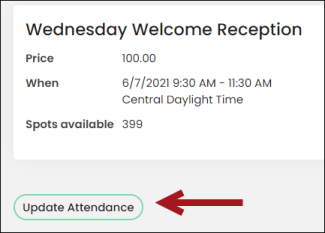 Viewing an Event Update Attendance content item example