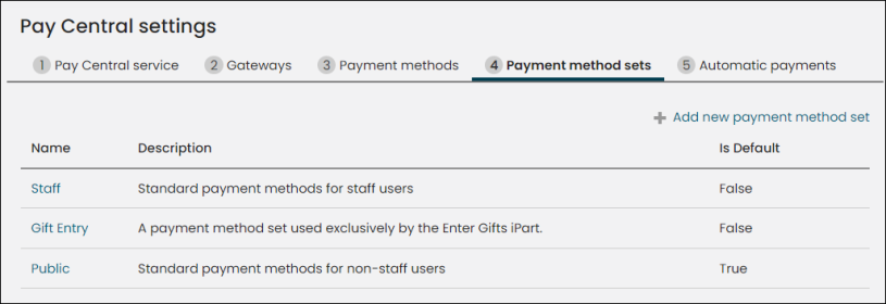 Viewing a Payment Method Set Creator content item example