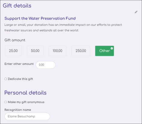 Viewing a Donation Creator content item example