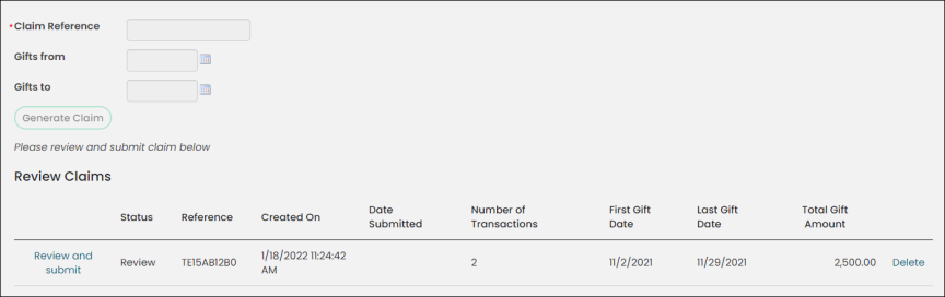 Viewing a Gift Aid Tax Reclaim content item example