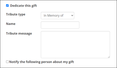 Viewing a Tribute Gift Editor content item example