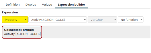 Selecting property from the Expression drop-down