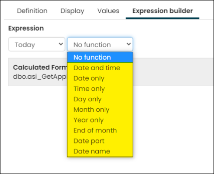 Selecting a function for your Today expression