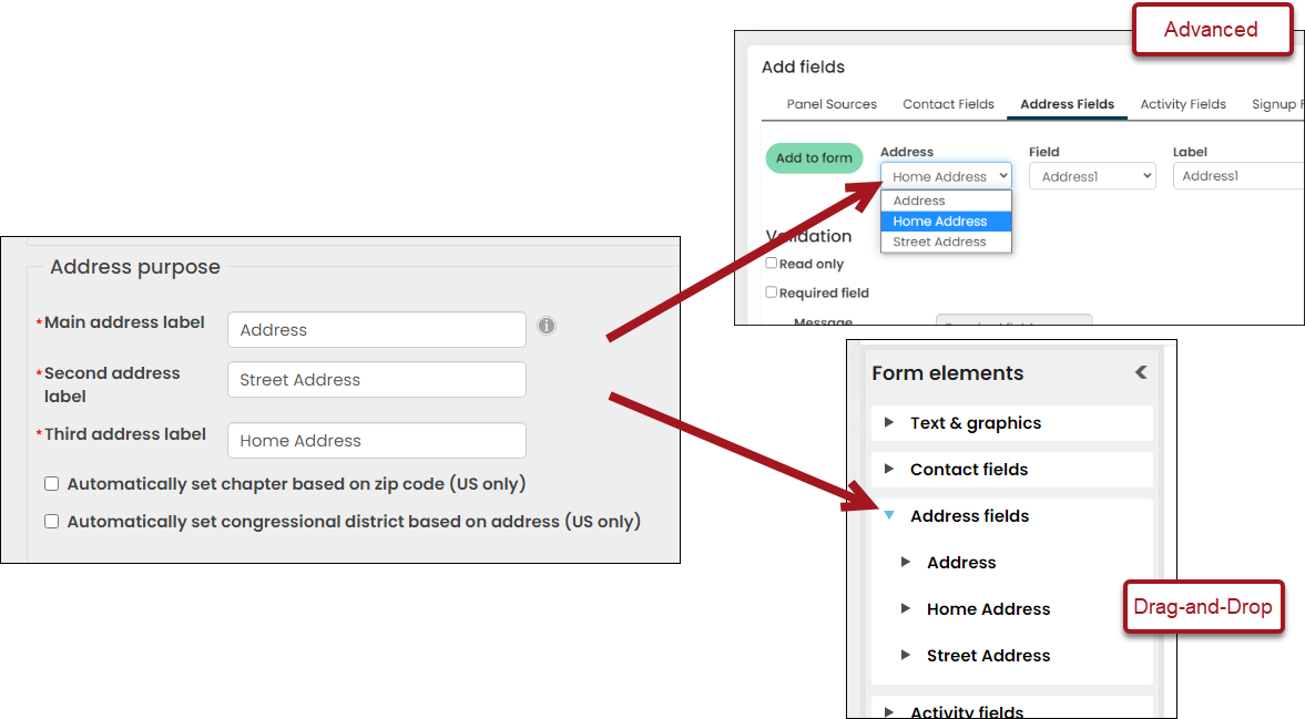 Adding the address fields element to a form
