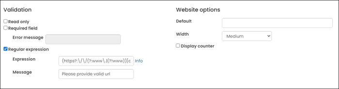 Viewing website options